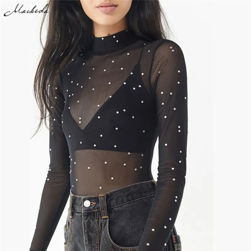 Buy Macheda Sexy Perspective Turtleneck Slim Glitter