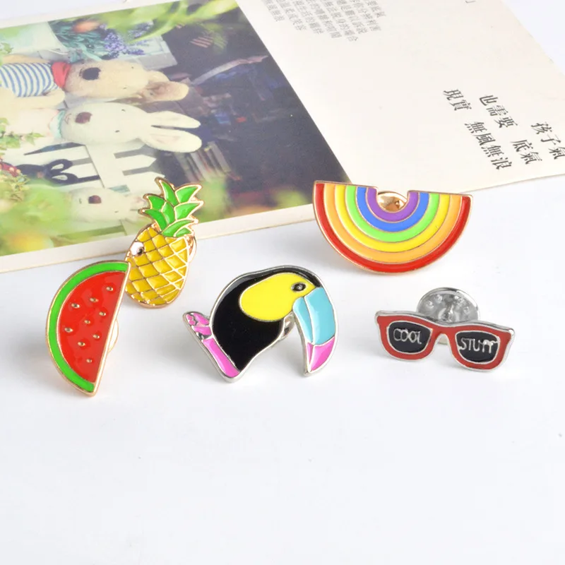 

Cartoon Creative Fashion Personality Rainbow Glasses Bird Fruit Drop Oil Brooch Badge Denim Jacket Backpack Decoration Jewelry