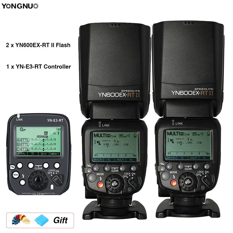 Светодиодная лампа для видеосъемки yongnuo YN600EX-RT II ttl Вспышка Speedlite 2,4 г Беспроводной& YN-E3-RT контроллер триггера для вспышки для Canon 5diii 7D 60D 700D 650D - Цвет: 2x flash and Trigger