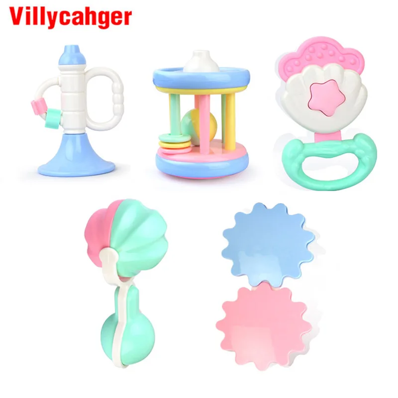 5pcs/set Baby Rattle New Plastic Hand Jingle Shaking Bell Rattle Toddler Kids Handbell Music Toy