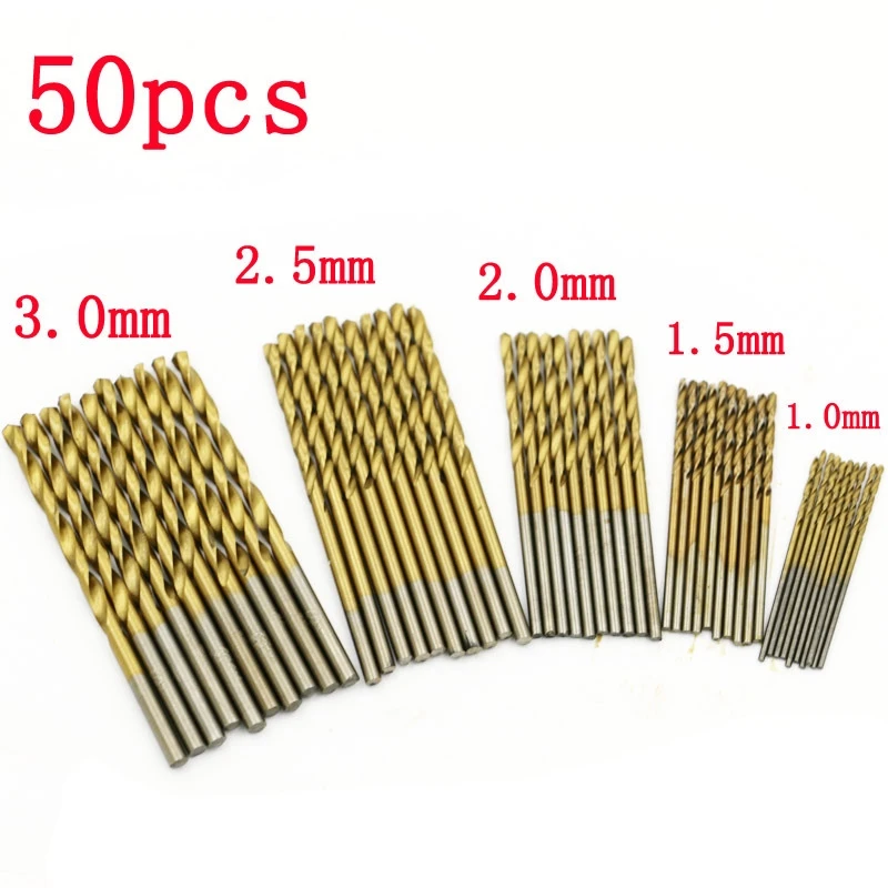 New 50Pcs/Set Twist Drill Bit Set Saw HSS Titanium Coated Woodworking Wood Tool 1/1.5/2/2.5/3mm For Metal hot | Инструменты