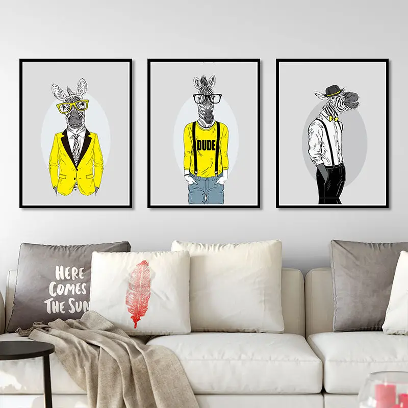 

Hot sale Nordic style zebra glasses Letter Black yellow Art Canvas Poster and Print Canvas Painting Decorative Wall Decor XP0005