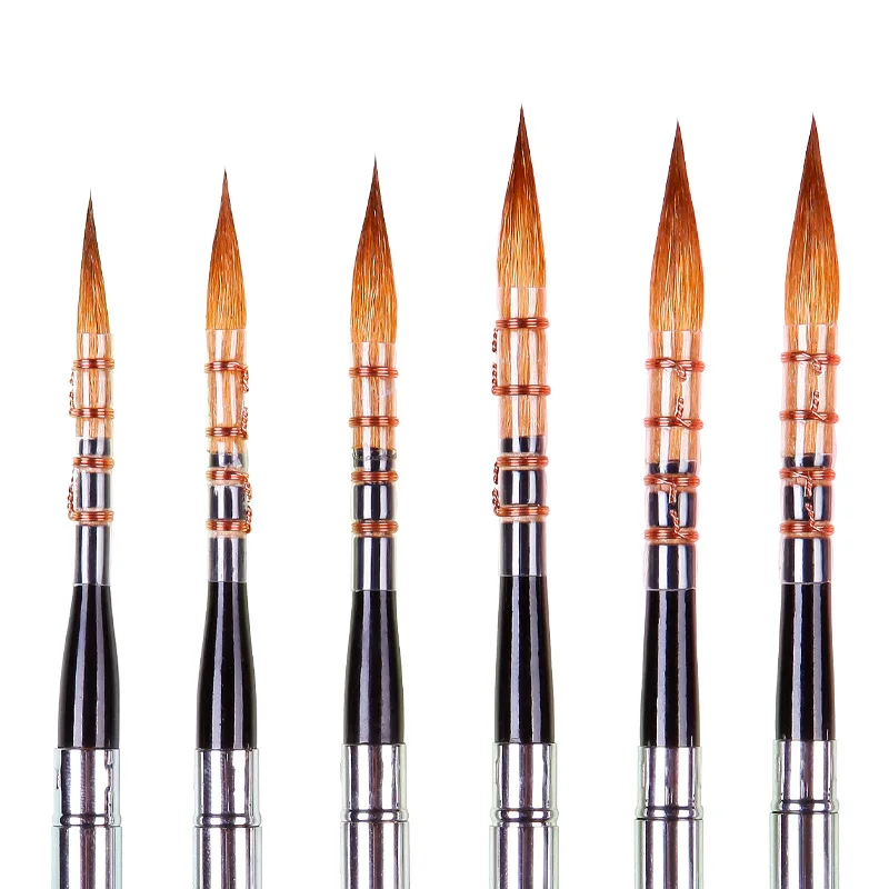 

6PCS Professional Wool Hair Stainless Cap Wooden Handle Artistic Watercolor Paint Brush for Watercolor Supplies