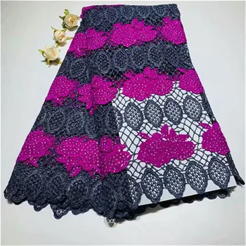 

(5yards/lot) Purple+Black Color Cotton Lace Fabric High Quality African Lace Fabric Pretty Swiss Lace For Women Dress