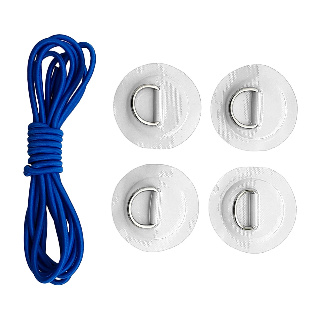4pcs Durable Strong Marine 316 Stainless Steel D Ring Patch Pad Shock Rope for PVC Inflatable Boat Kayak Fishing Raft Dinghy