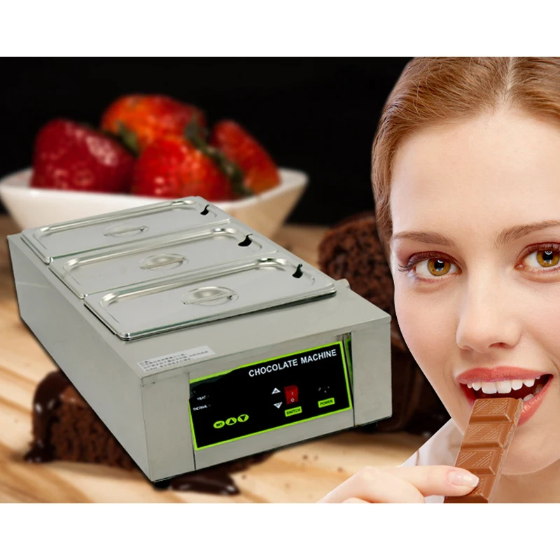 Chocolate Fountain Melting Pot Digital Electric Stainless Steel Chocolate Melting Machine 3 Lattices 12 KG Capacity