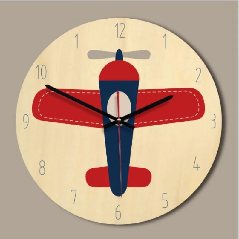 

Modern Design Wall Clock DIY Decorative European Cartoon Wooden Wall Clocks 3D Wall Watch for Kids Room Living Room Airplane