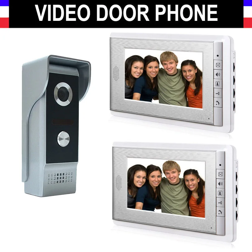 Видеодомофон дверной звонок 7 ''монитор Проводной Видео дверной телефон система 700TVL ИК камера с электрическим замком+ пульт дистанционного управления+ выход - Цвет: With 2 Monitor