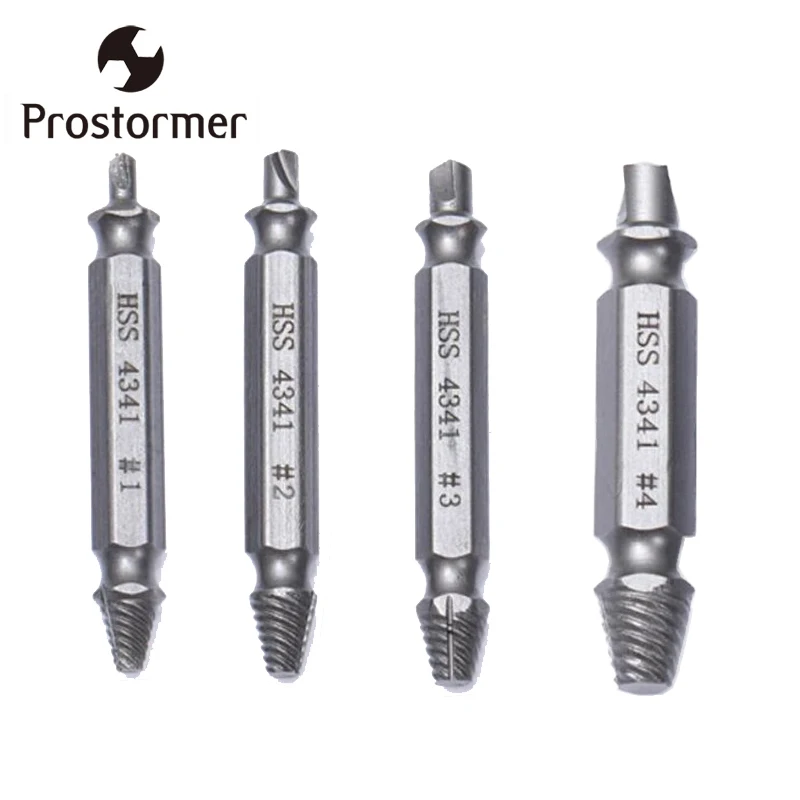 

Prostormer 4Pcs Screw Extractor Drill Bits Bolt Extractor Set Broken Damaged Bolt Remover Double Ended Damaged Screw Extractor