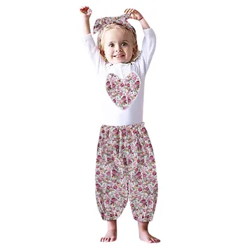 

Cute Infant Baby Girls Love Print Romper Jumpsuit Floral Pants Headbands Girl Outfits Set Drop Shipping