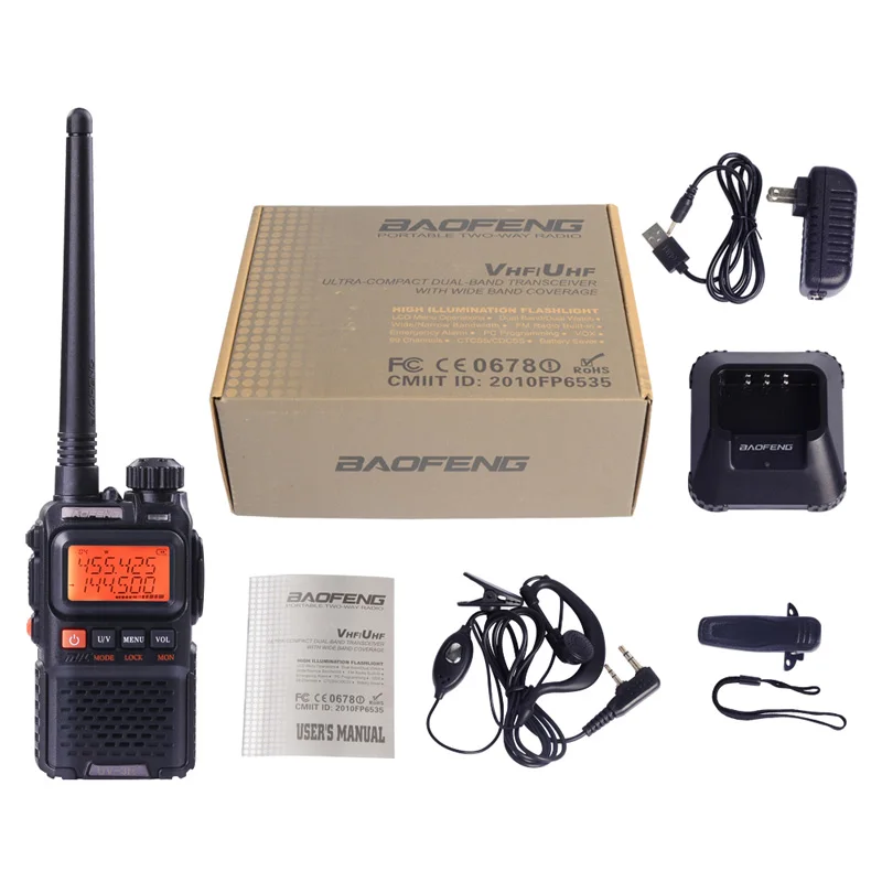 Baofeng UV-3R + Портативная рация ortable walkie talkie 136-174/400-470 МГц двухдиапазонный аварийный