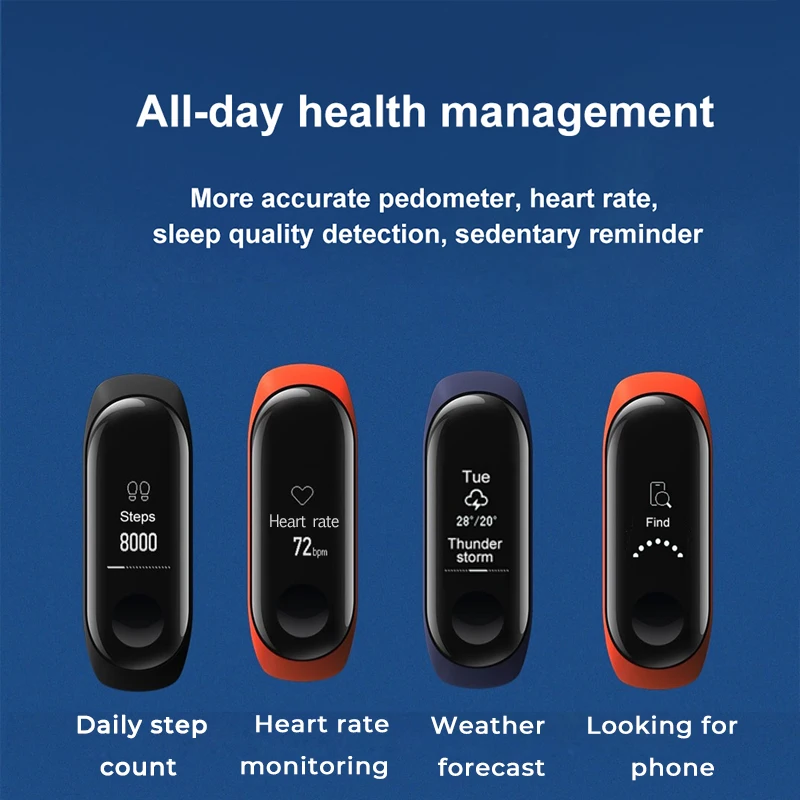 Original Xiaomi Mi Band 3 Global Version Multi-language Band3 Smart Wristband Bracelet Touchscreen Reject-Call Pulse Heart Rate