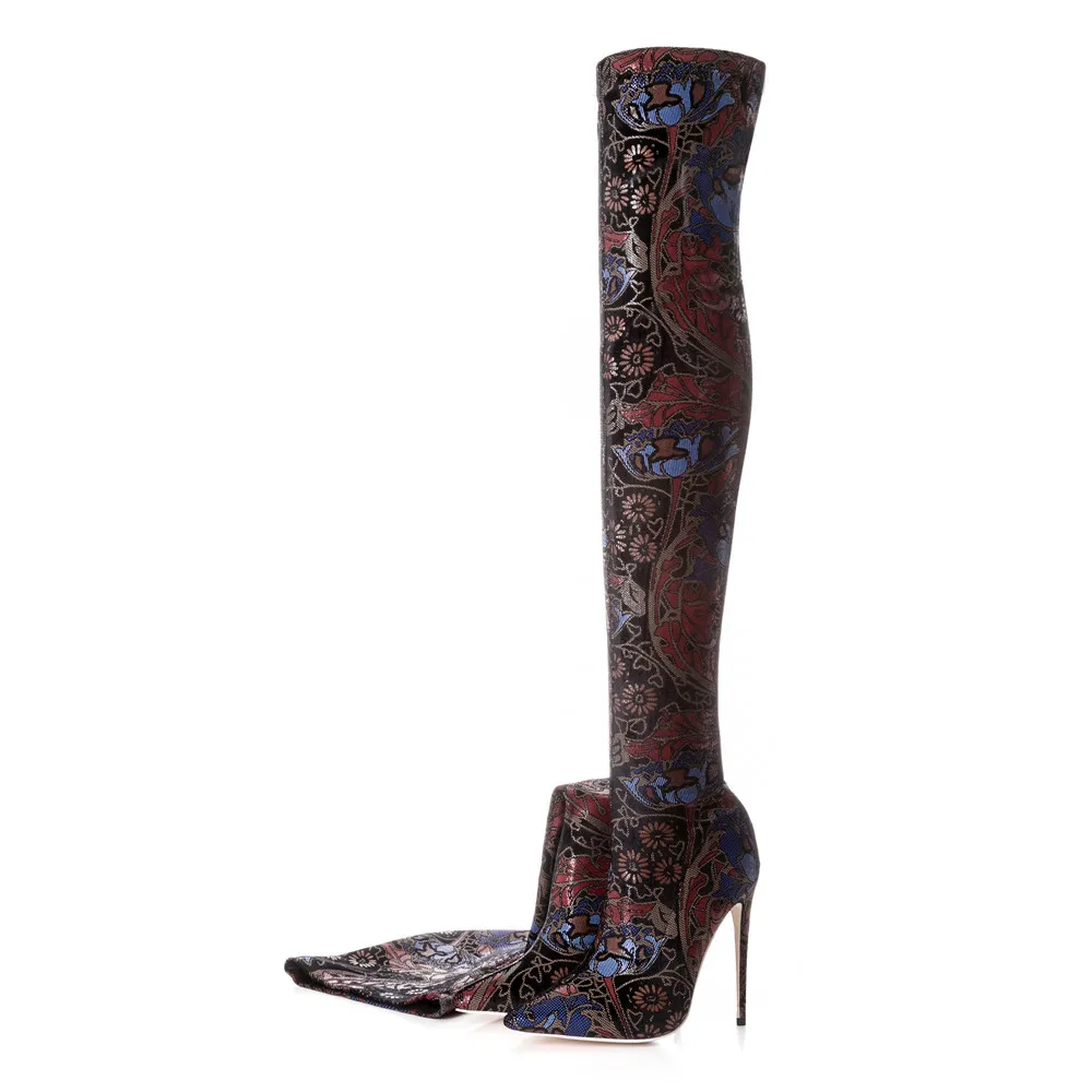 Mstacchi/высокие сапоги с вышивкой в стиле ретро; женская модная обувь на высоком каблуке; сезон весна-осень; Женские Сапоги выше колена; Размеры 33-43