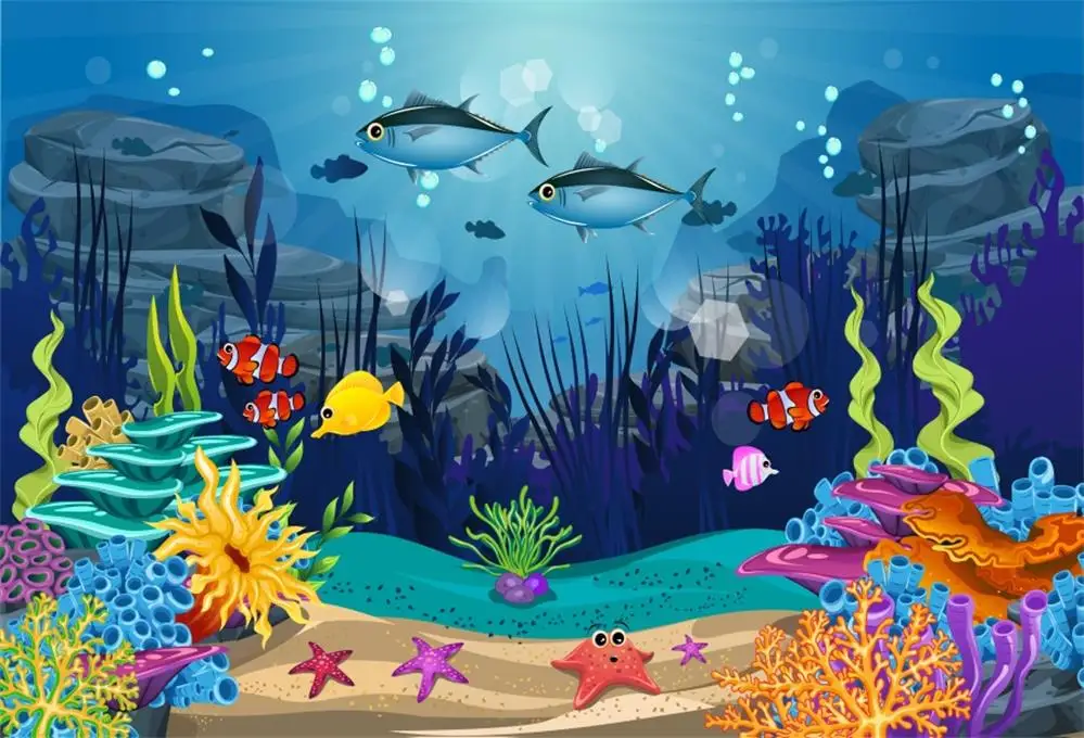 Laeacco морские рыбки фоны коралловый корпус подводный ребенок день рождения ребенок плакат фото фоны фотосессия Фотостудия - Цвет: NBK17824
