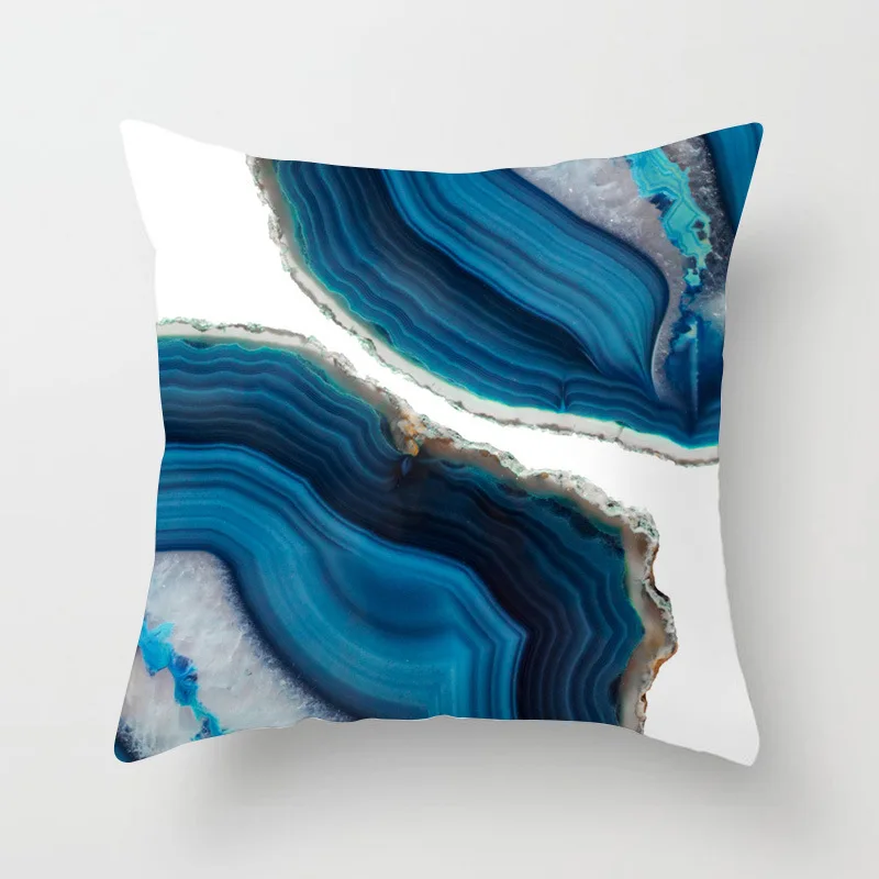 Blue Abstract Design Printed Cushion Covers 45x45cm - Creative Home/Office Sofa Waist Pillow Covers - Polyester Linen Pillowcase image 2