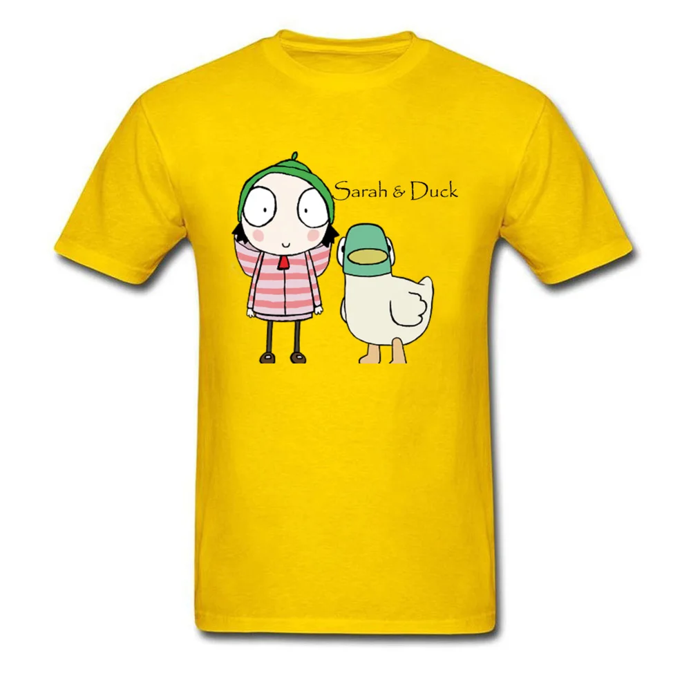 Sarah Duck Friends Leisure Summer/Autumn 100% Cotton Fabric Round Collar Men Tops Tees Tee Shirt Funny Short Sleeve T Shirt Sarah  Duck Friends yellow