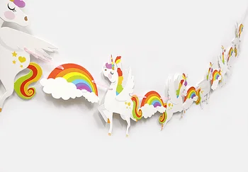 

12pcs/bag Unicorn Party Supplies Decoration Happy Birthday Banner Baby Shower Kids Rainbow Cartoon Unicorns Garland Flags Party