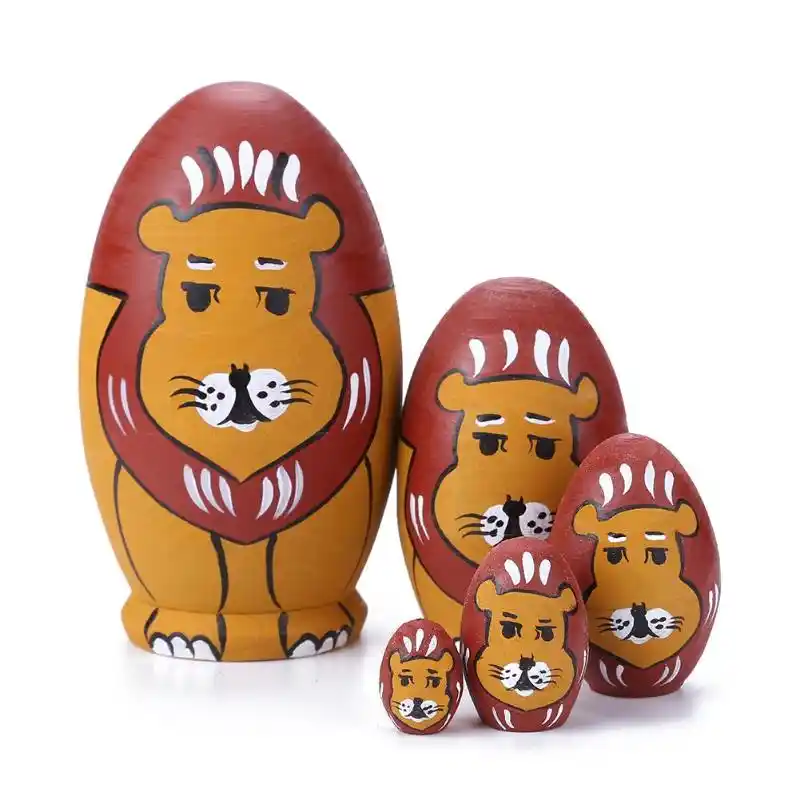 Cute Cartoon Animals Pattern Aminal Nesting Dolls Handmade Wooden Matryoshka Bear Dolls for Kids red Russian Nesting Doll Toy Childrens Day Gift
