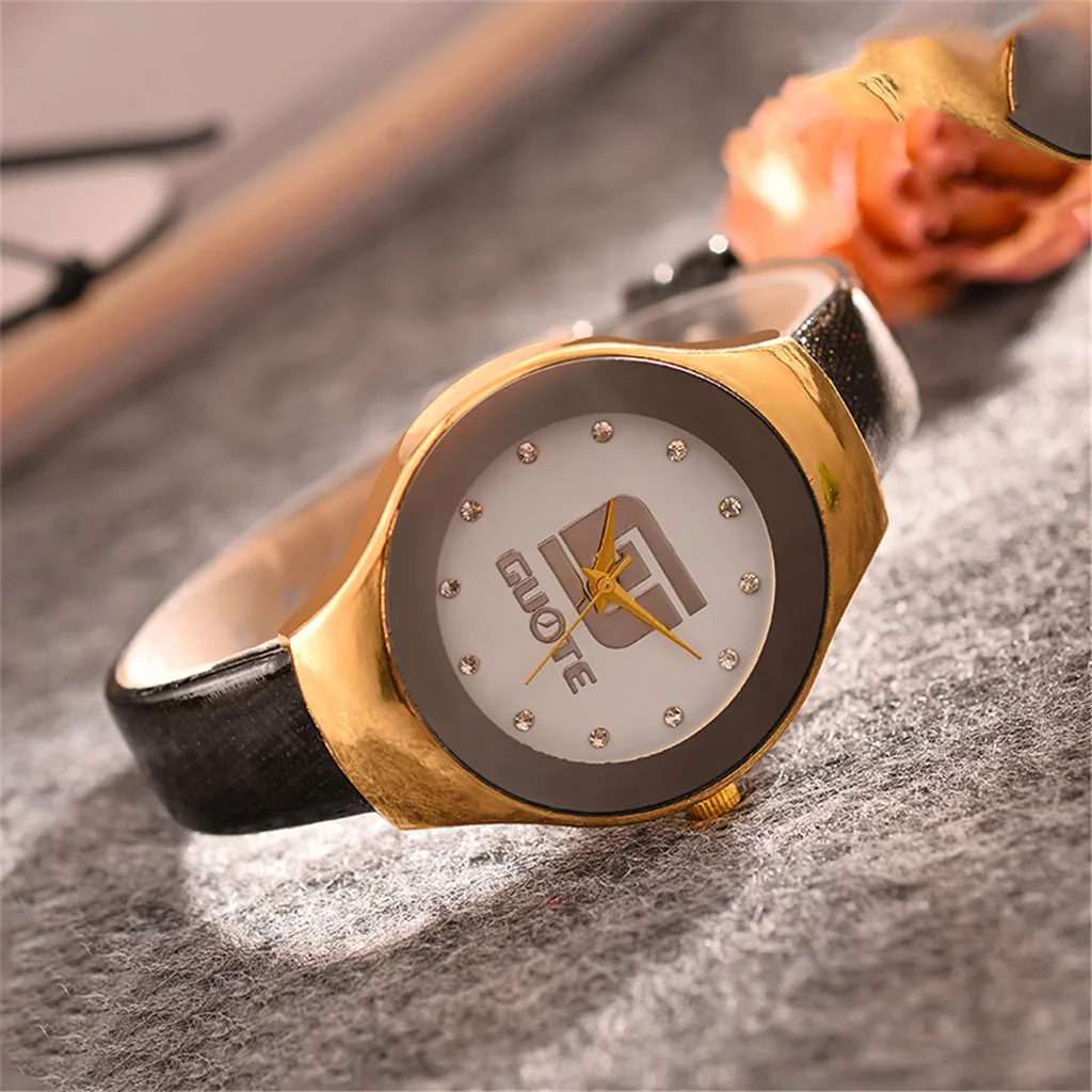

High Quality Watch Woman Rhinestone Fashion Luxury Quartz Simple Casual Leather Belt Woman's Wristwatch Gift reloj mujer 2019 Q4
