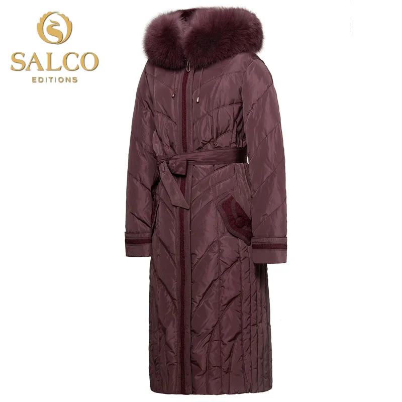 

SALCO Free shipping new European and American fashion fox collar Nagymaros yards Ms. Long Hooded Down