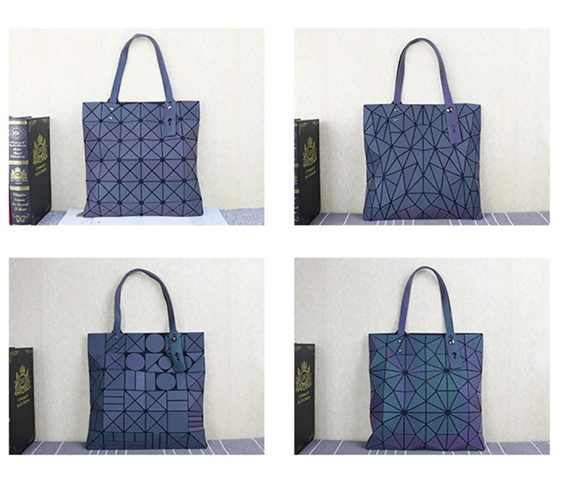 PU геометрические бриллиантовые сумки-тоут, стеганые сумки через плечо, светящаяся сумка, многофункциональная лазерная простая складная сумка для женщин, кожаные сумки
