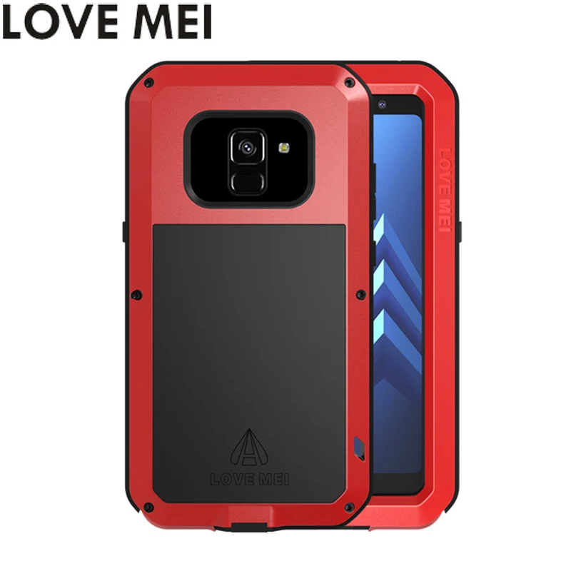 LOVE MEI Powerful Cases for Samsung Galaxy A8 2018 Cover A8+ Plus Shockproof Case TPU Hard Metal Toughened Glass | Мобильные