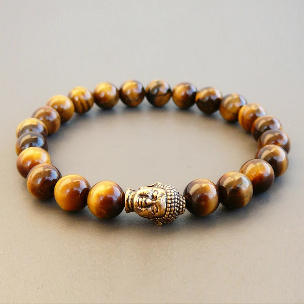 

SN0241 gold buddha bracelet Stretchy Beaded Bracelet Men Buddha Tiger Eye Bracelets