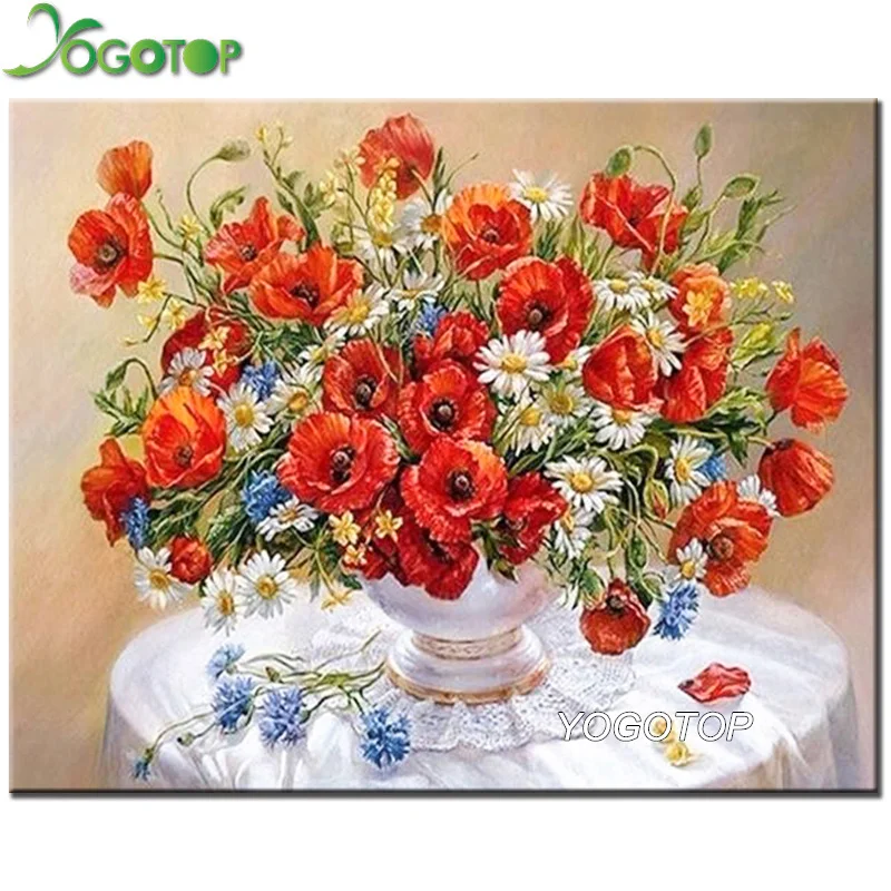 

YOGOTOP Diamond Embroidery poppy flowers Handmade Mosaic Diy Diamond Painting Cross Stitch Pattern Square Drill Home Decor CV161