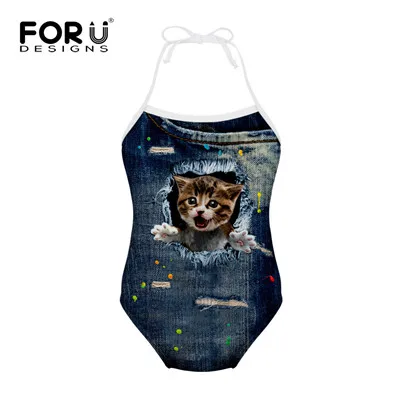 2018 Girls One Piece Swimwear Kids Swim Wear Swimsuit 3D Cute Cats ...