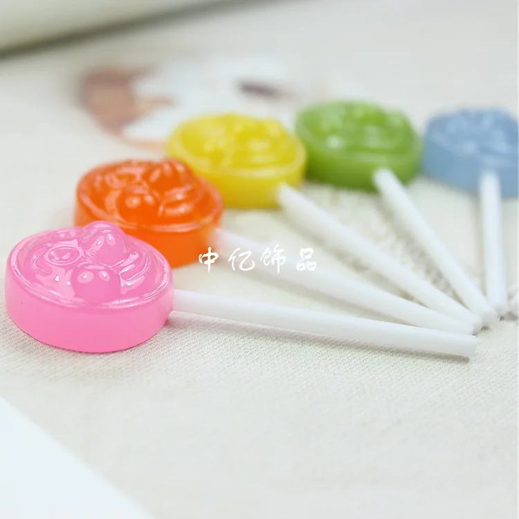 

100pcs/lot solid resin colorful Mickey mouse lollipop candy mix size Cabochons Scrapbook for DIY phone case decoration
