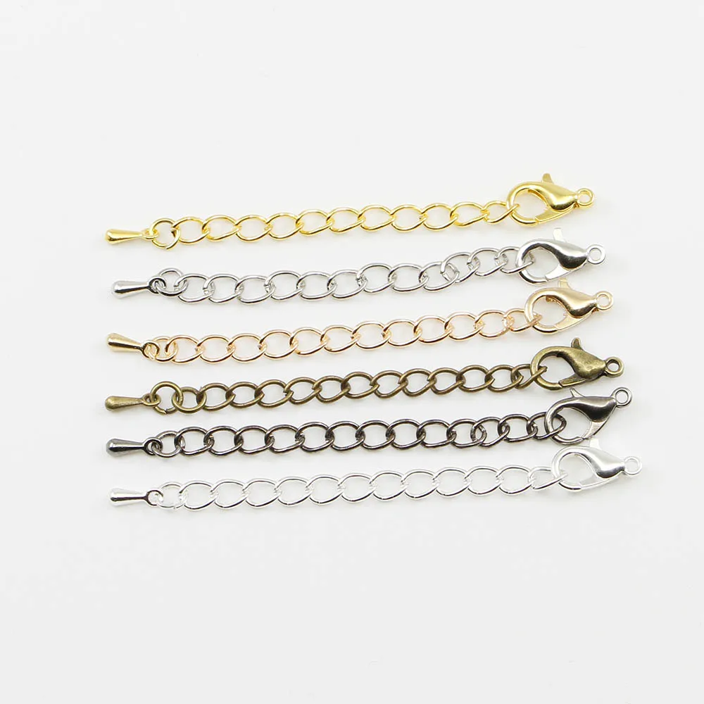 

20pcs/lot 50 70mm Lobster Clasps Connector With Tone Extended Extension Tail Chain Water Drop End Beads For DIY Jewelry Making