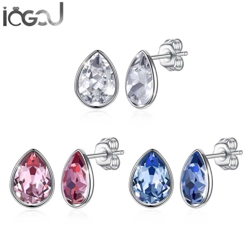 

IOGOU Purple/White/Blue Crystal From Swarovski 925 Sterling Silver Ladies Engagement Birthday Gift Stud Earrings Free Shipping