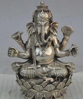 

decoration BRASS factory outlets Tibet Silver tibet buddhism silver 4 arms Ganapati Ganesh Lord Ganesha Elephant buddha statue