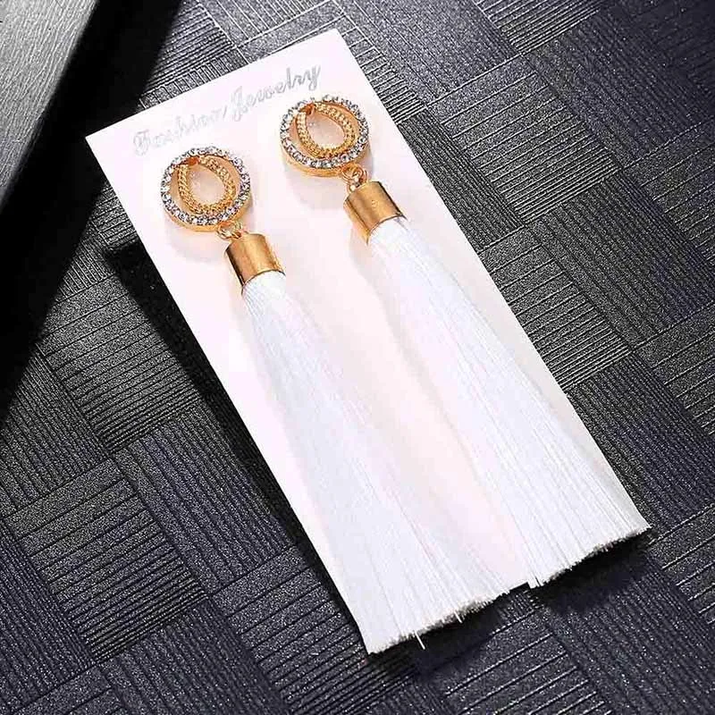 E6083 Trendy Earrings Drop Earrings SilkAlloyDangleLongBohemianBlueOrangeMetalBohoGold Tassel Earrings For Women Jewelry