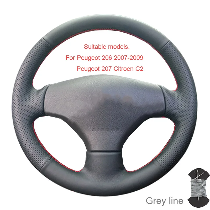 Оплетка рулевого колеса для Citroen Elysee C-Elysee Новинка Elysee peugeot 301 2013- peugeot 206 2007/чехлы на руль - Название цвета: Grey thread