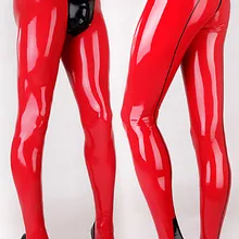 Мужские сексуальные красные и черные латексные брюки с открытой промежностью на молнии для мужчин размера плюс Горячая Распродажа