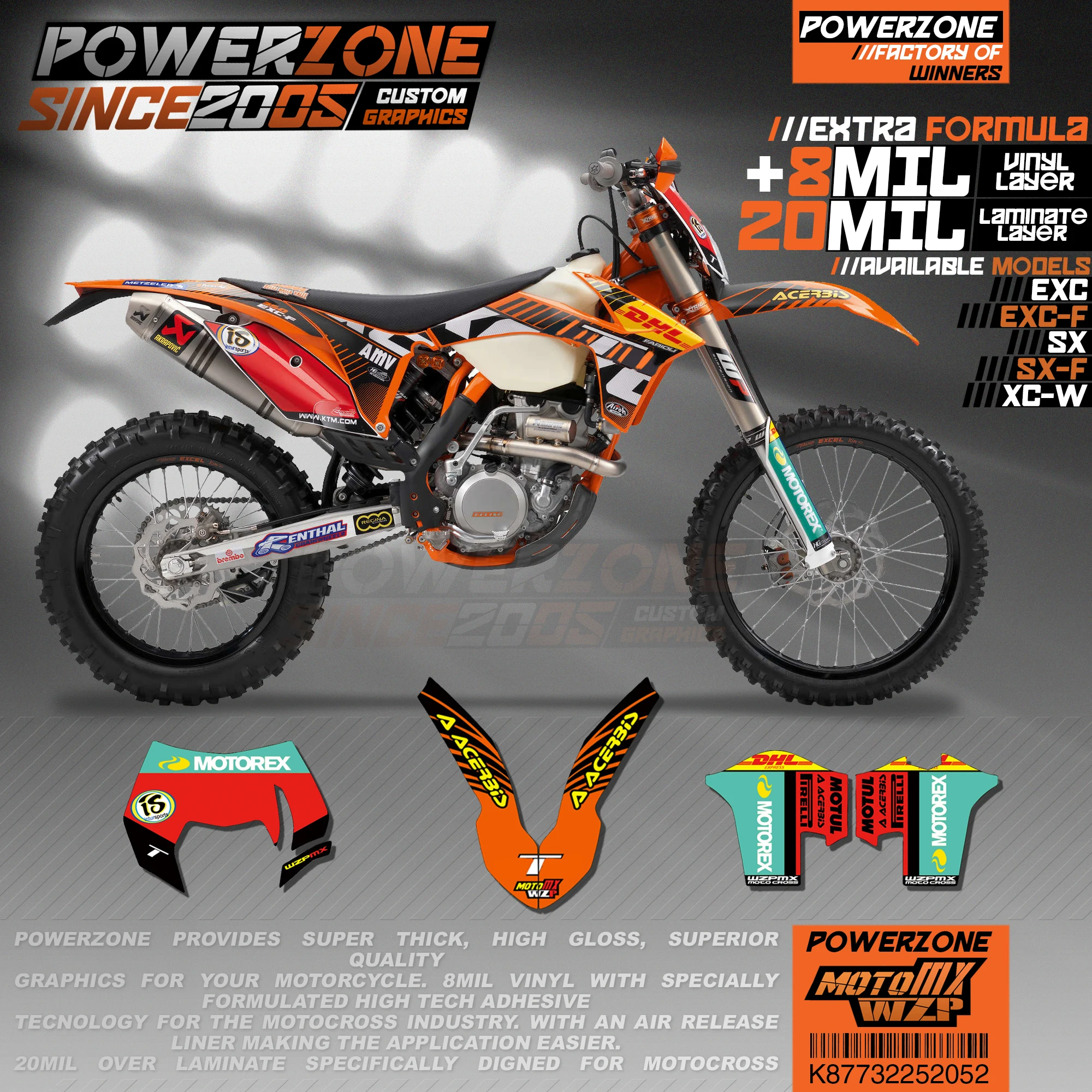 PowerZone Custom Team Graphics Backgrounds Decals 3M Stickers Kit For KTM SX SXF MX EXC XCW Enduro 125cc to 500cc 2011- 052