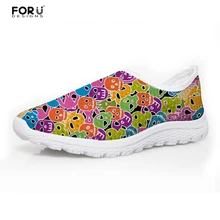 FORUDESIGNS/женская Повседневная Брендовая обувь на плоской подошве с разноцветными черепами; летние женские пляжные лоферы из дышащей сетки; женская обувь без застежки для влюбленных