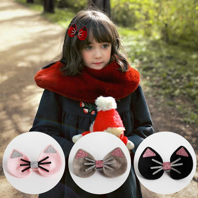 MeryYuer New Cute Girls Hairpins Handmade Felt Cute Cat Hair Clips Hair