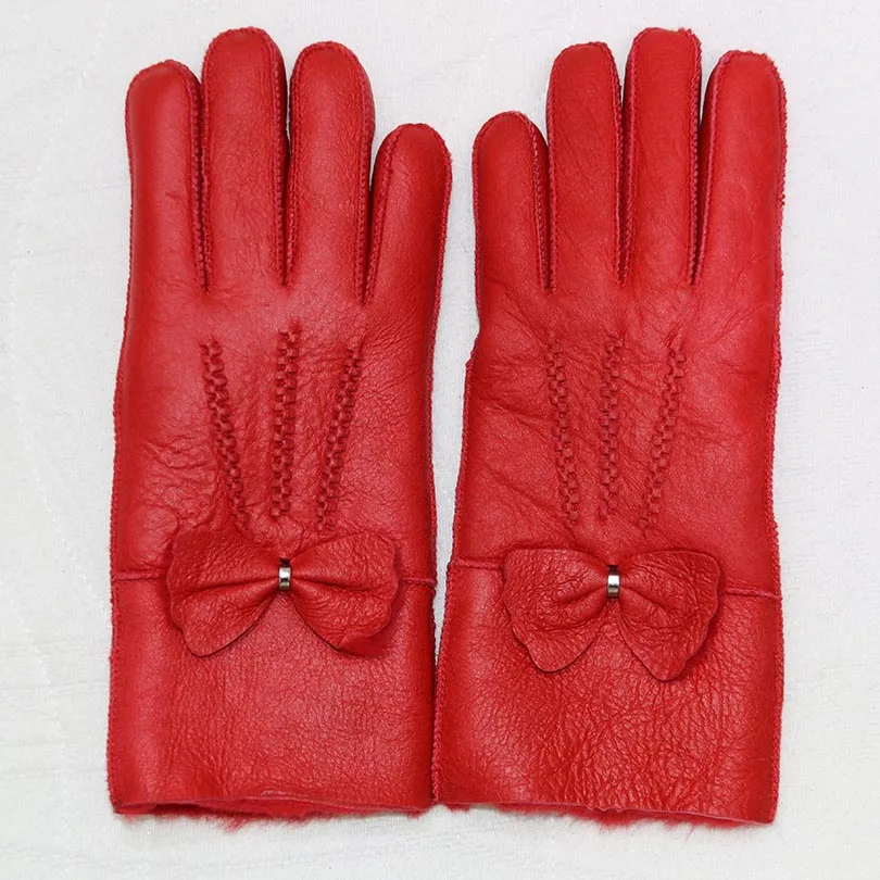 Перчатки из натуральной кожи женские осенне-зимние помпон из натурального меха варежки из овчины перчатки бант однотонный теплый подарок женские перчатки из натуральной кожи