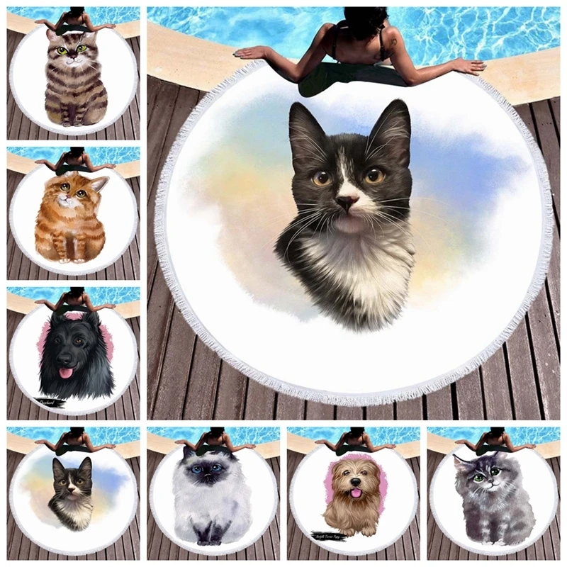 Летнее Большое пляжное полотенце из микрофибры с 3d рисунком кота, гобелен для взрослых, банное полотенце с кисточками, коврик для йоги, дорожные одеяла