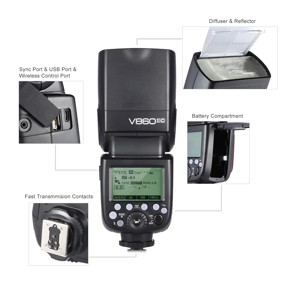 Godox-V860IIC-V860II-C-Flash-Speedlite-GN60-HSS-1-8000s-TTL-Flash-Light-X1T-C-Wireless (3)