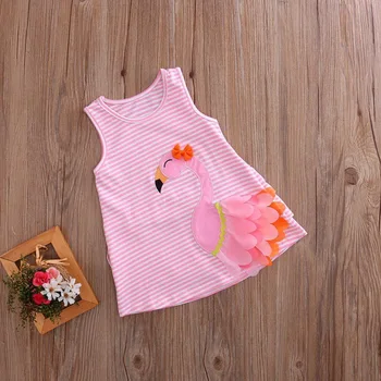 

DHL 500pcs 3D Swan Baby Girls Sleeveless Stripes Tunika Dress Cute Summer New Cotton Outfit Kids Clothes 0-4T