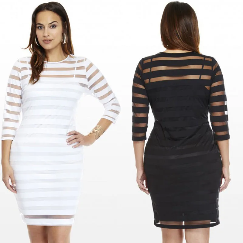 Женское Прозрачное платье в полоску Клубная одежда коктейльное короткое