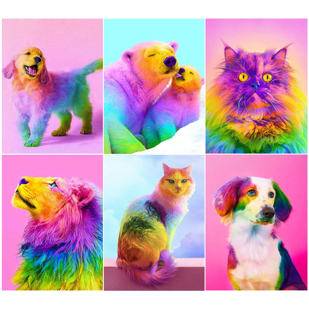 Fuyun 5D Diy Diamond Painting Full Round drill Cross-Stitch Colorful Animals Mosaic Rhinestone Picture Embroidery Sale | Дом и сад
