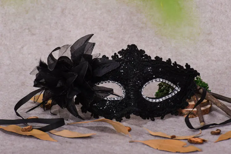 

1pc Lace Venetian mask diamond sequins lily princess side feather Mask Masquerade Carnival Masked Ball Fancy Dress Costume