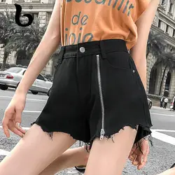 FINEWORDS 2019 лето на молнии, с завышенной талией джинсовые шорты Уличная винтажная черная шорты сексуальные пляжные корейские джинсовые шорты