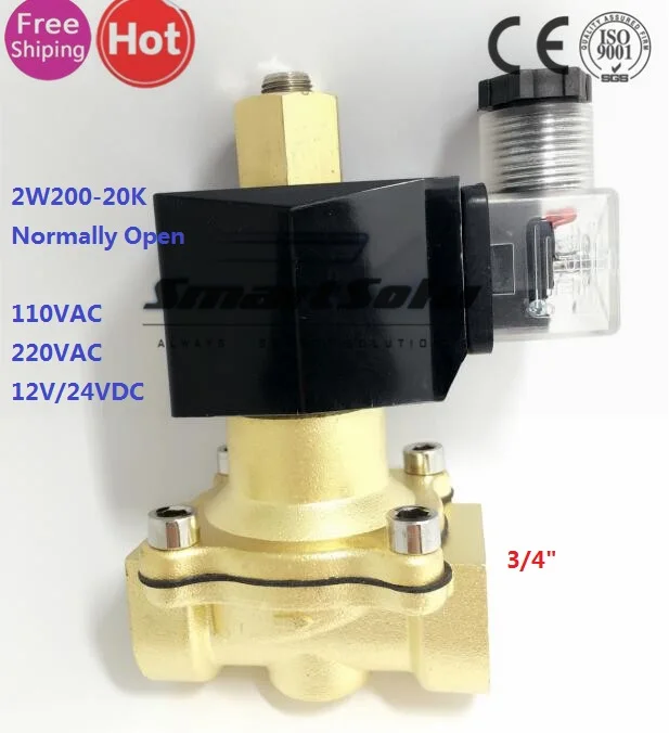 

Pneumatic Normally Open Electric Solenoid Valve Water Air Gas Oil,2w200-20 N/O 3/4" Inch,12v 24v DC 110V 220V AC