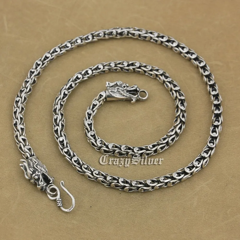 

Length 24" 925 Sterling Silver Dragon Mens Biker Rocker Punk Necklace 8K015