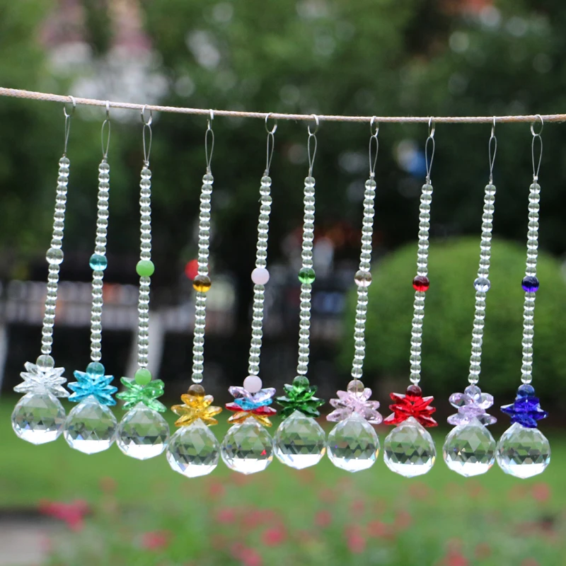 

1PCS Chakra Crystal Suncatcher Ball Prism Pendant Rainbow Maker With Octagon Beads Home Hanging Suncatchers Ornament